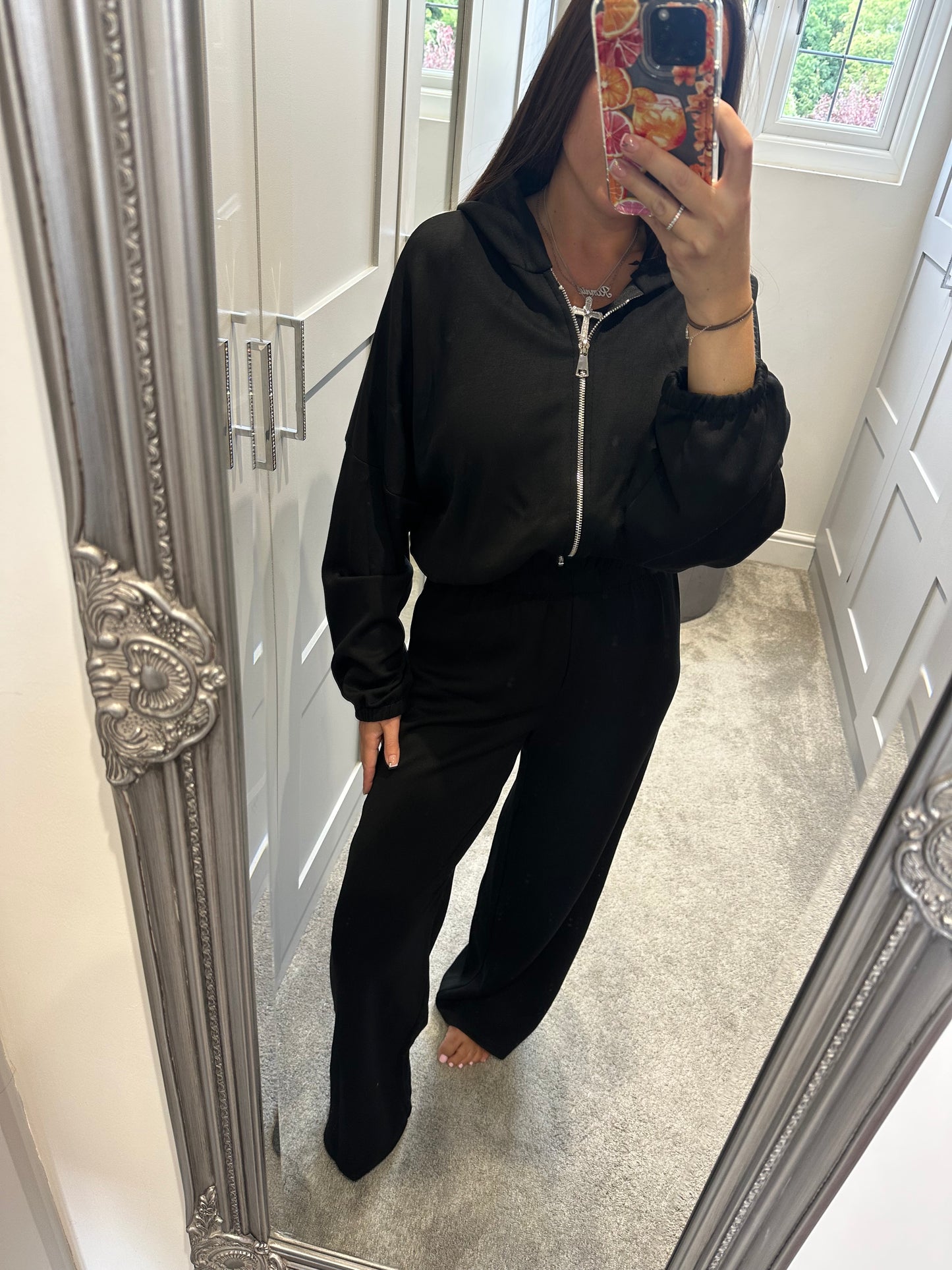 Black Zipped Hoodie Lounge Set