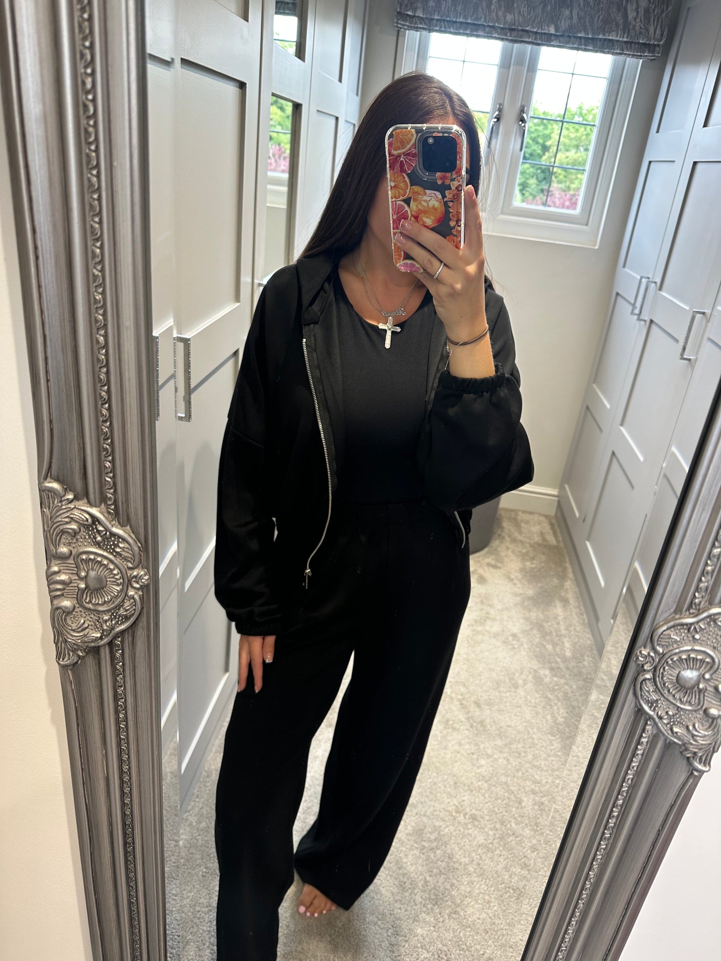 Black Zipped Hoodie Lounge Set