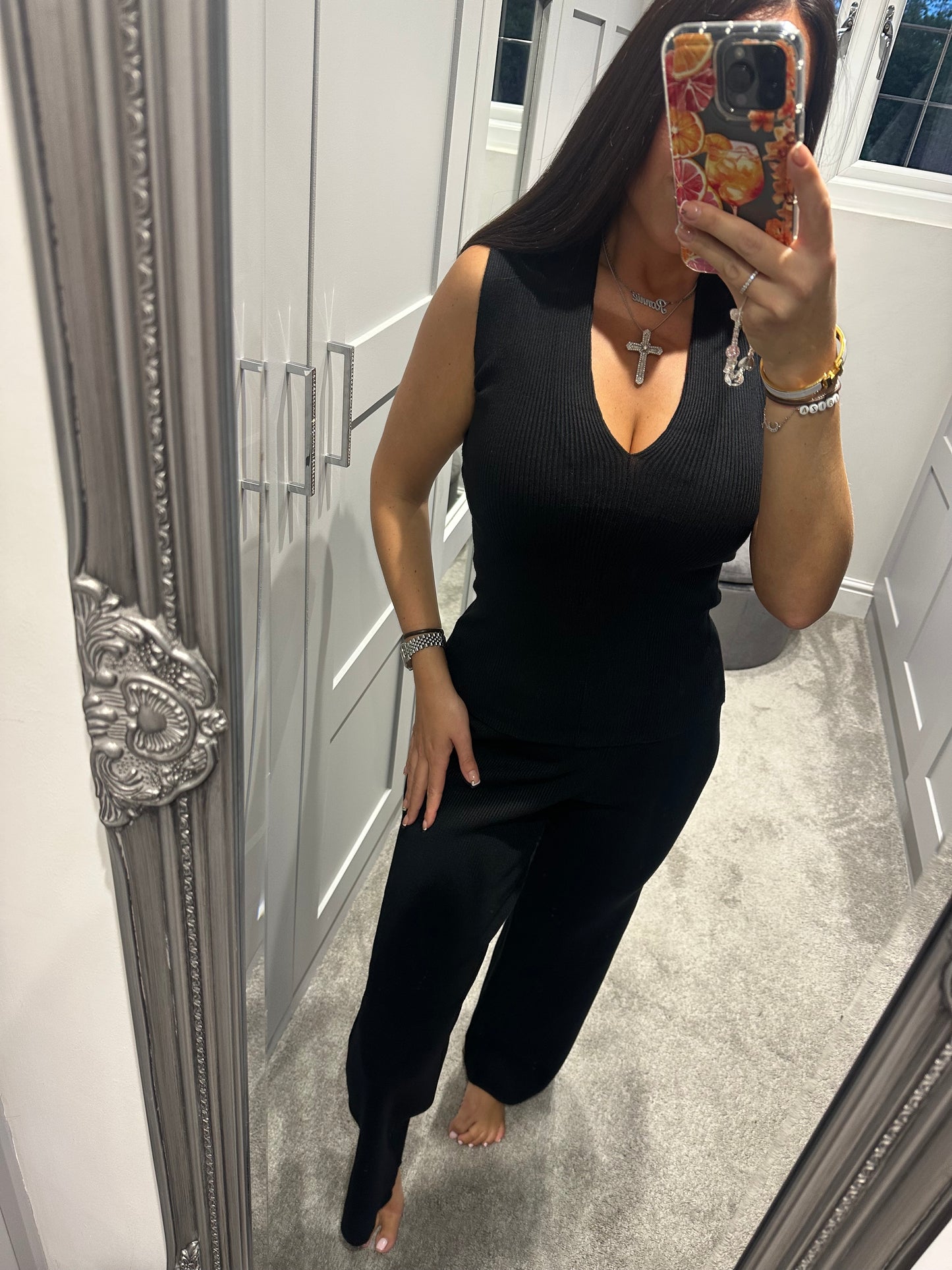 Ribbed V Neck Lounge Set