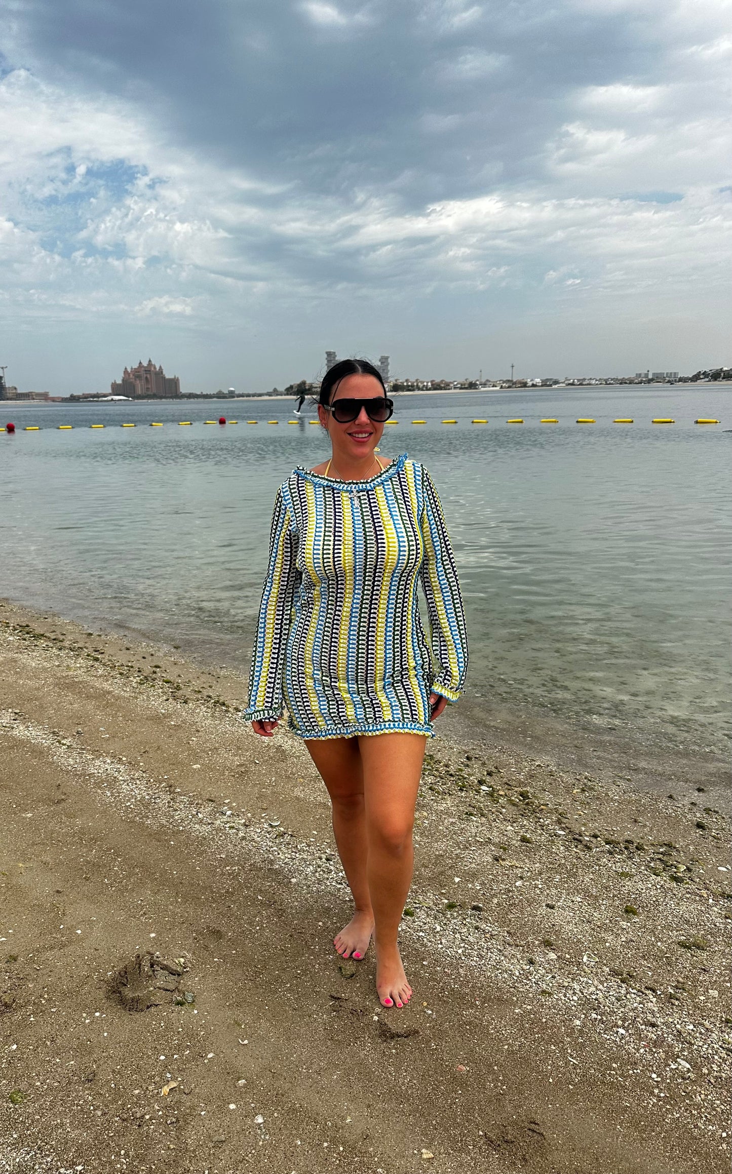 Turquoise Missoni Style Frill Beach Dress
