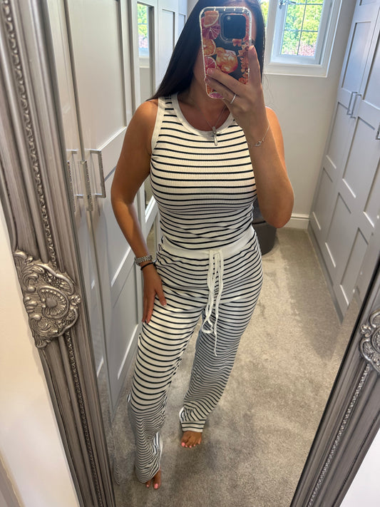 White & Navy Striped Co-Ord