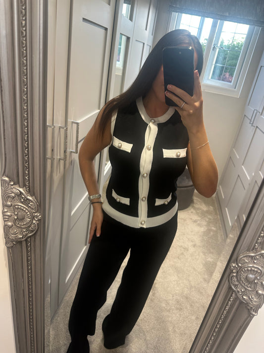 Black Mono Pearl Button Lounge Set