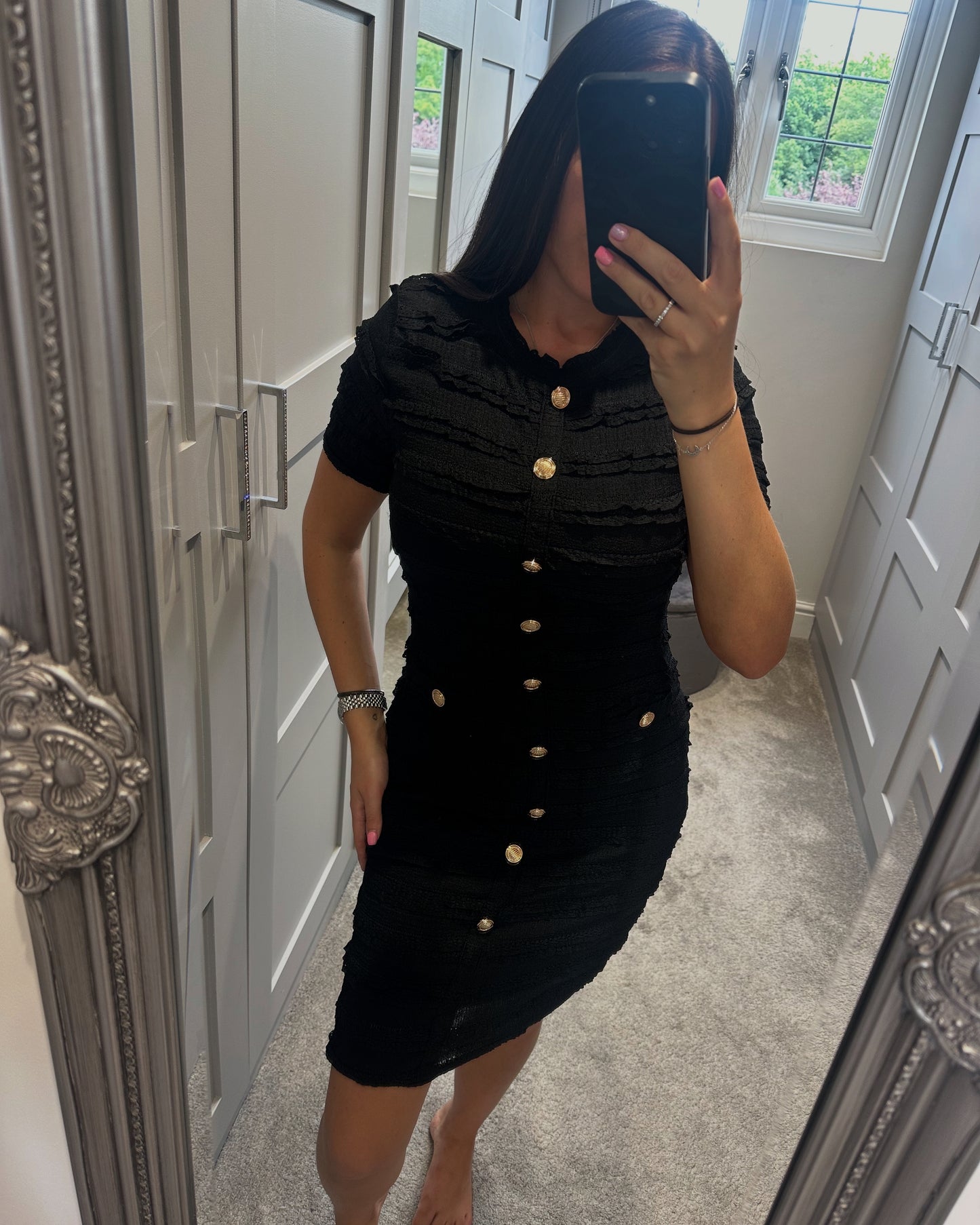 Black Textured Midi Dress