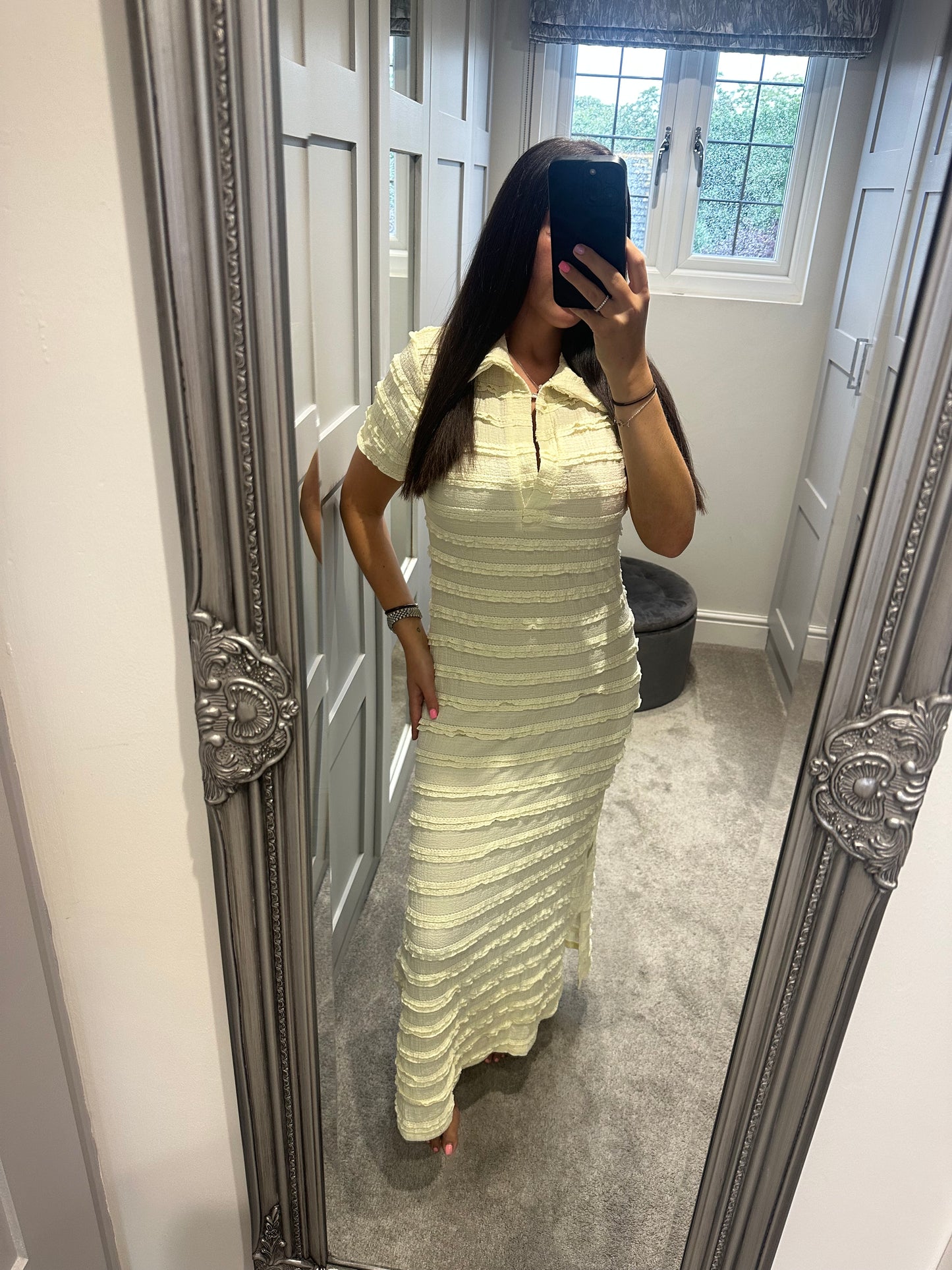 Yellow Textured Collared Maxi Dress