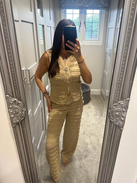 Taupe Textured Vest Lounge Set