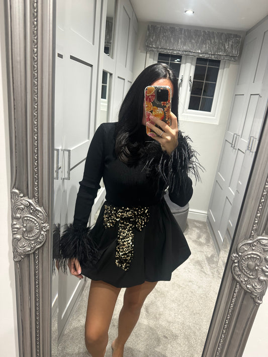 Bow Sequin Puff Skirt