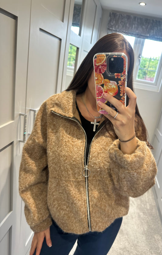 Zipped Teddy Bomber Jacket