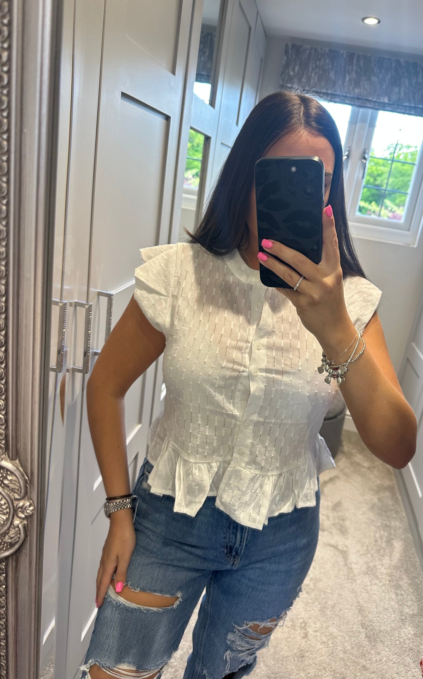 White Frill Hem Top