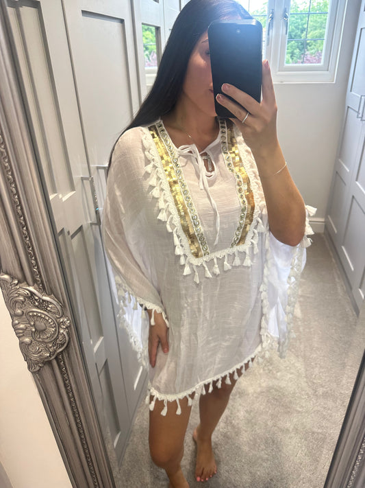 White Gold Detail Kaftan