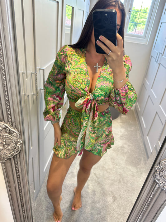 Green Printed Short Co-Ord