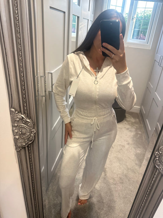 Cream Soft Zip-Up Lounge Set