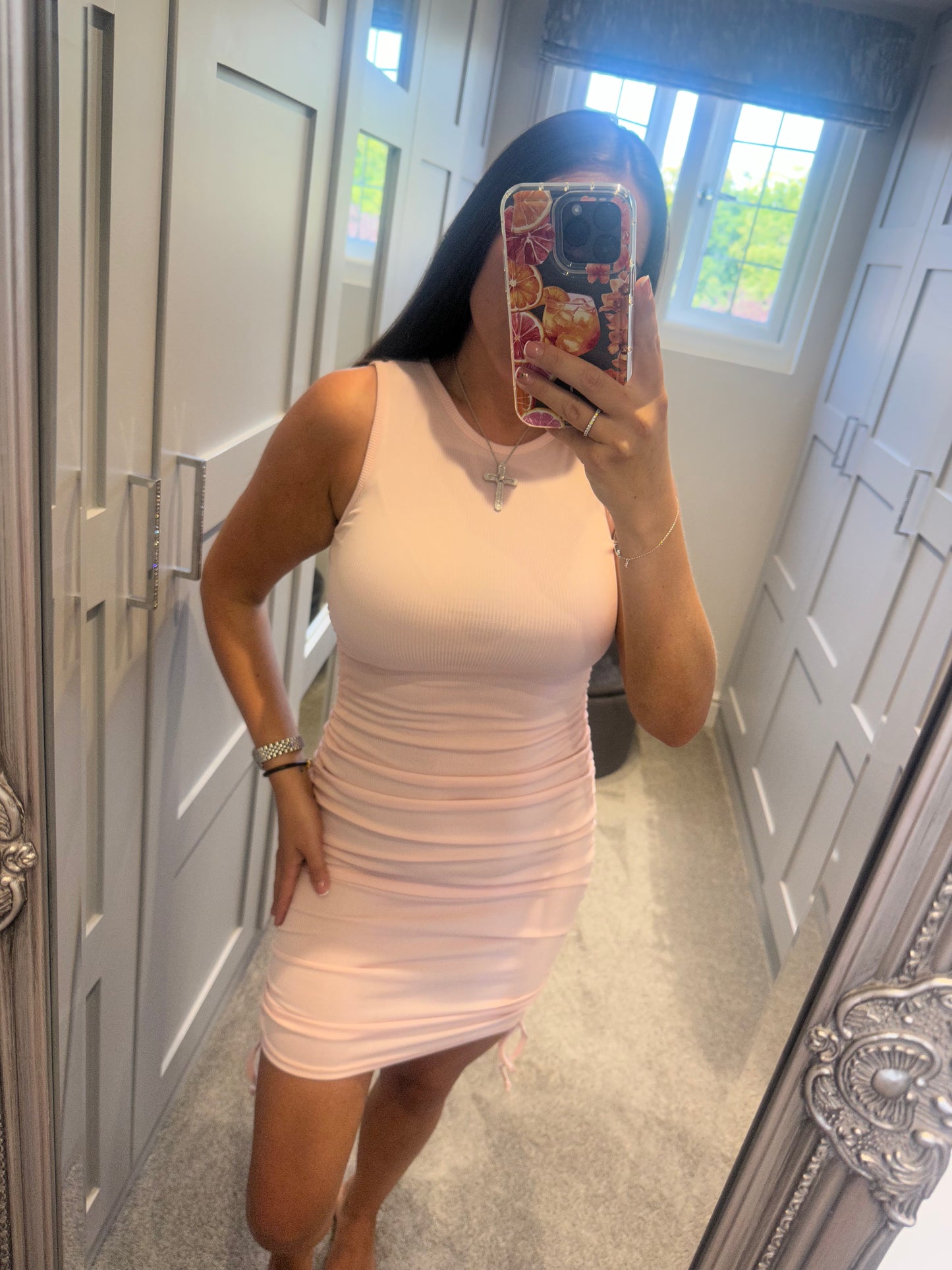 Pink Ruched Mini Dress
