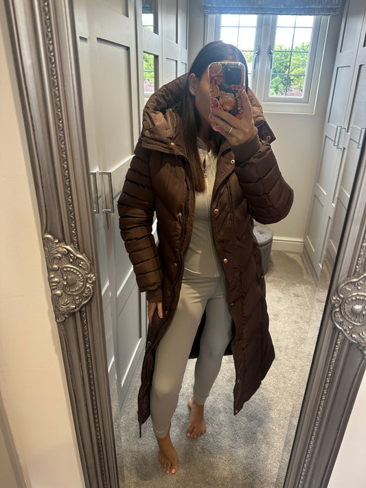Chocolate Long Puffa Coat