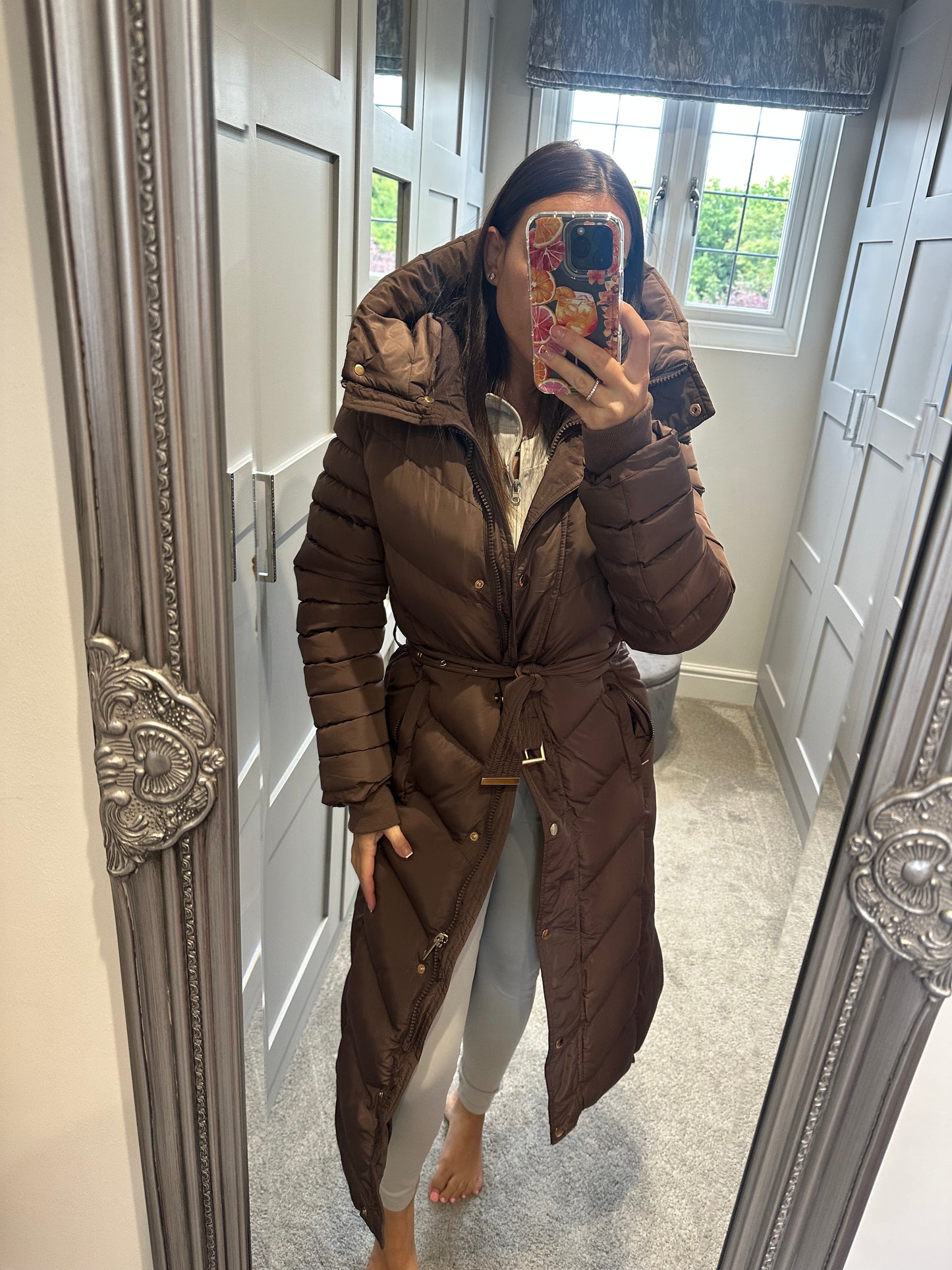 Chocolate Long Puffa Coat