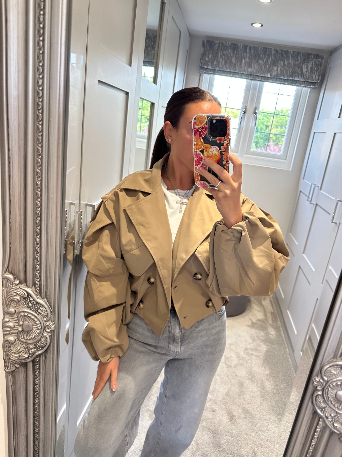 Taupe Cropped Trench Jacket